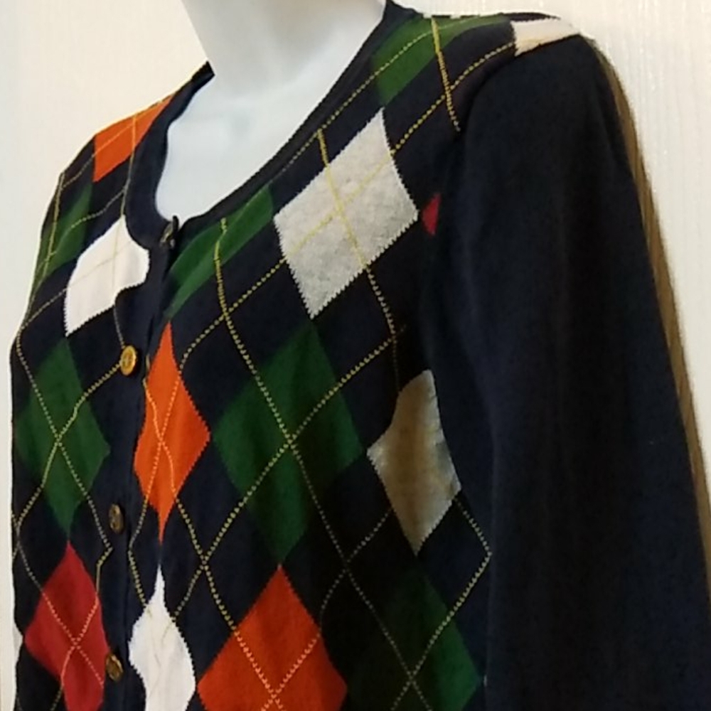 Rare Tommy Hilfiger Vintage Argyle Cardigan Sz M - Picture 2 of 7